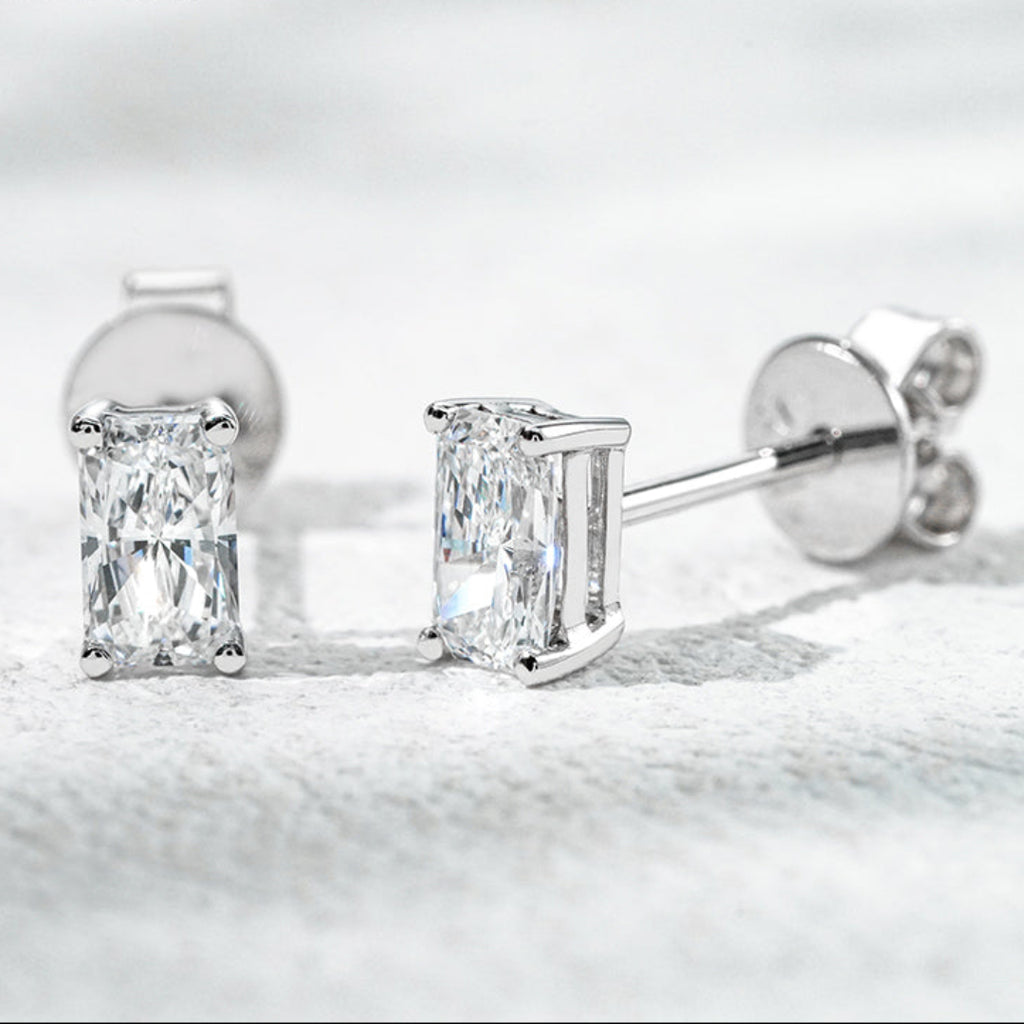 10K Gold  0.42ct Radiant Lab Diamond Stud Earrings