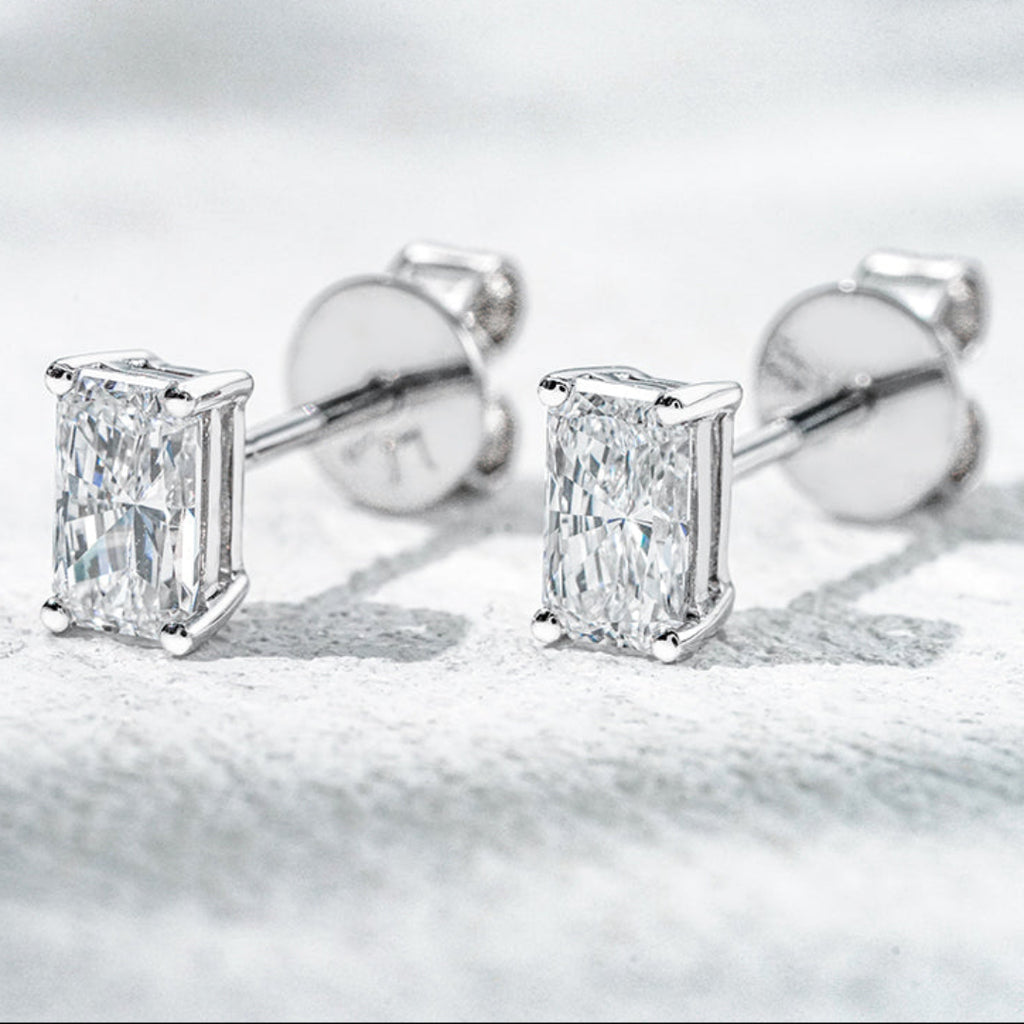 10K Gold  0.42ct Radiant Lab Diamond Stud Earrings