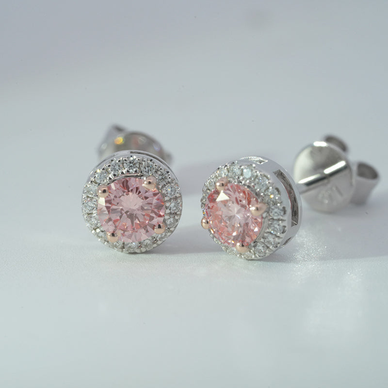 10K White Gold 0.60ct Pink & White Lab Diamond Halo Stud Earrings