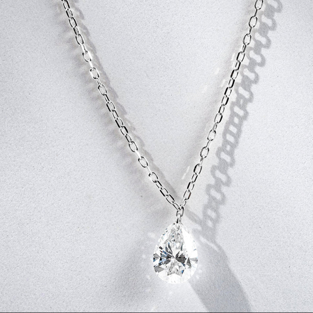 10K White Gold 0.66ct Pear Lab Diamond Floating Necklace