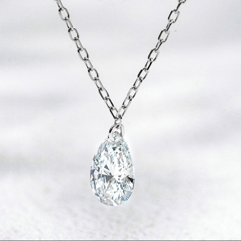 10K White Gold 0.66ct Pear Lab Diamond Floating Necklace