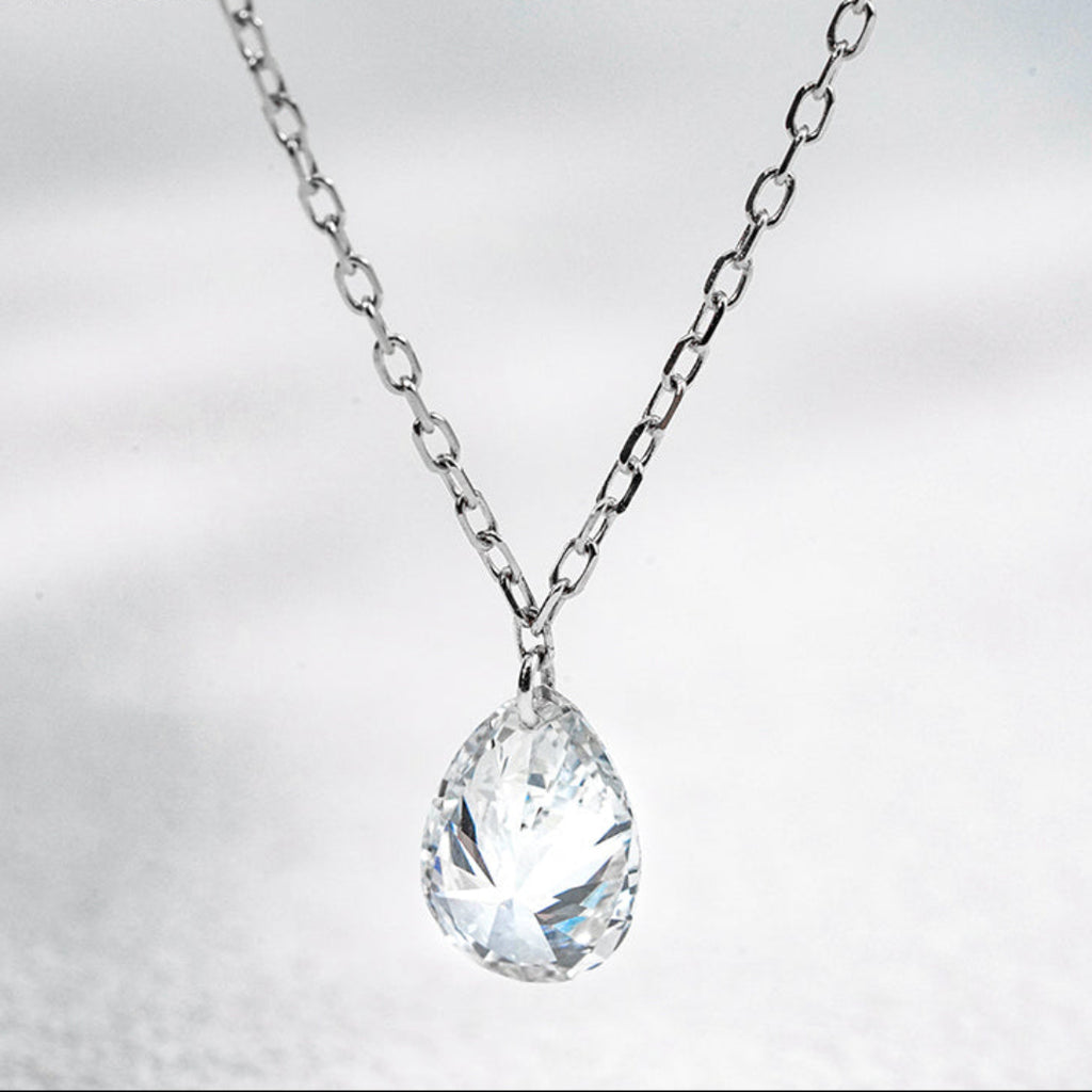 10K White Gold 0.66ct Pear Lab Diamond Floating Necklace