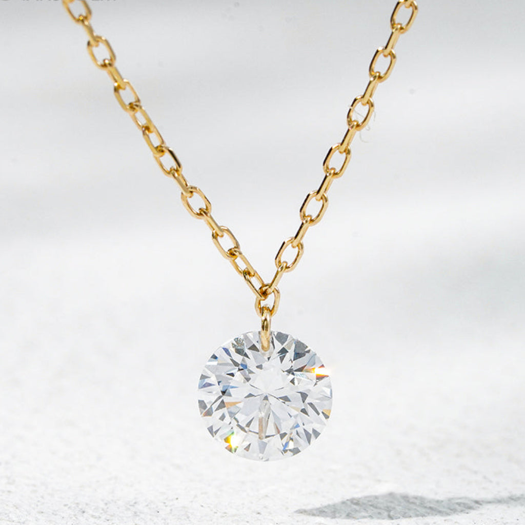 10K Yellow Gold 1.05ct Round Lab Diamond Floating Necklace