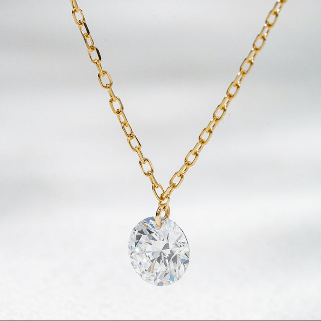 10K Yellow Gold 1.05ct Round Lab Diamond Floating Necklace