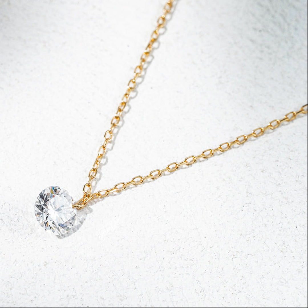 10K Yellow Gold 1.05ct Round Lab Diamond Floating Necklace