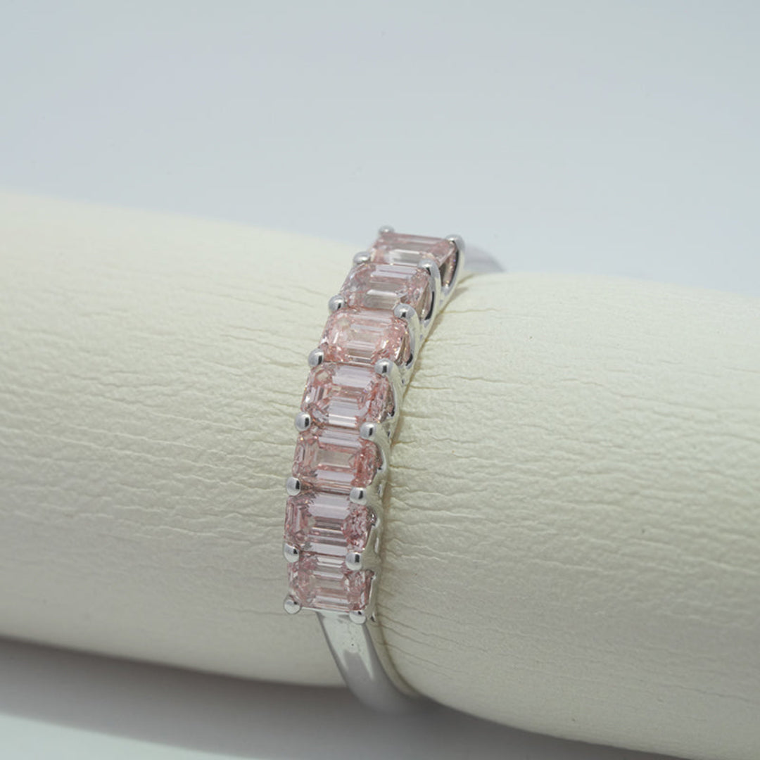 10K White Gold 1.0ct Pink Lab Diamond Seven-Stone Emerald Ring