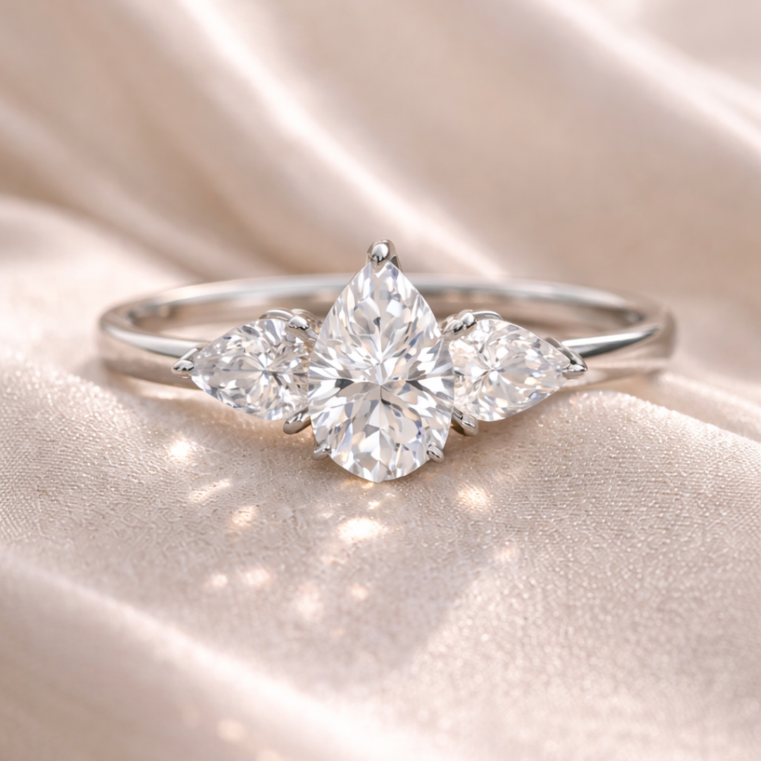 10K White Gold 1.3ct Lab Diamond Three-Stone Ring