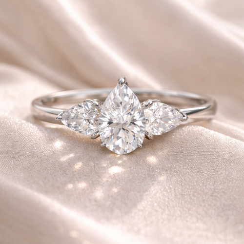 10K White Gold 1.3ct Lab Diamond Three-Stone Ring