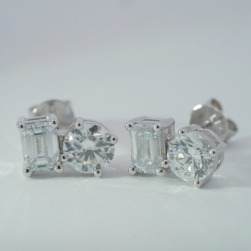 10K Gold White/Yellow 1.9ct Lab Diamond Two-Stone Stud Earrings
