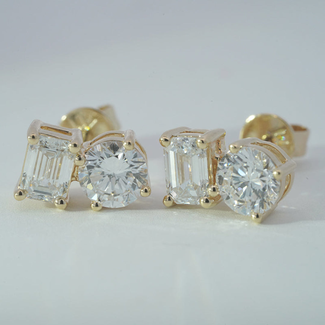 10K Gold White/Yellow 1.9ct Lab Diamond Two-Stone Stud Earrings