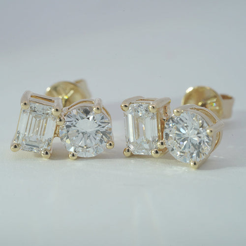 10K Gold White/Yellow 1.9ct Lab Diamond Two-Stone Stud Earrings