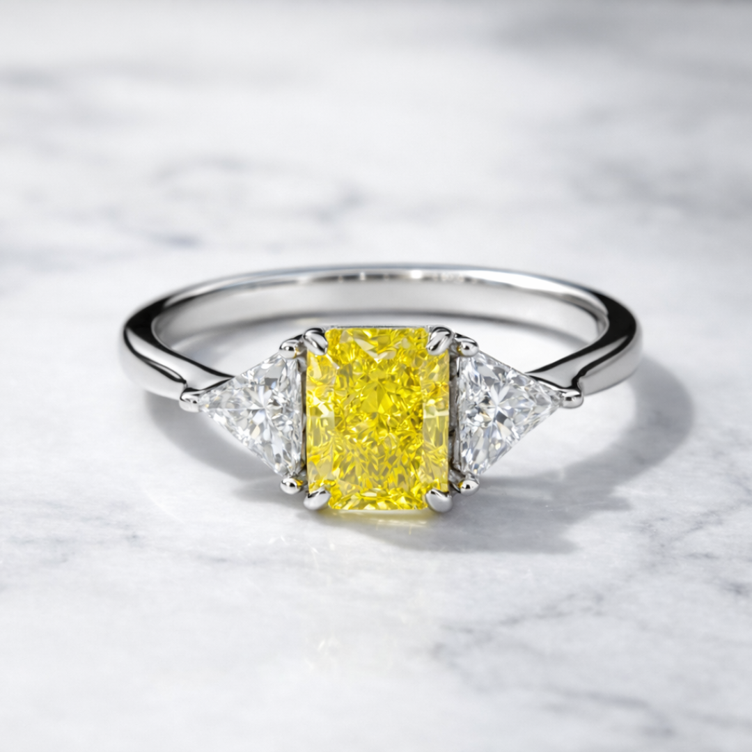 18K White Gold Yellow Lab Diamond Three-Stone Ring