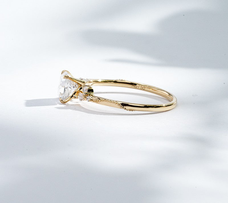 18K Yellow Gold 1.22ct Lab Grown Diamond Pavé Filigree Ring | Cushion Cut