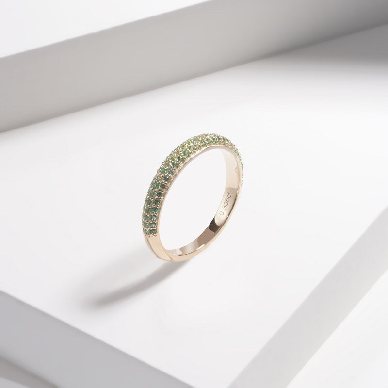 14K Yellow Gold Lab Emerald Eternity Ring | Colombian Green
