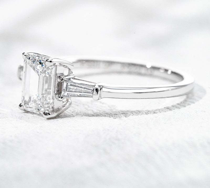18K White Gold 1.21ct Lab Grown Diamond Three-Stone Ring | Emerald Cut