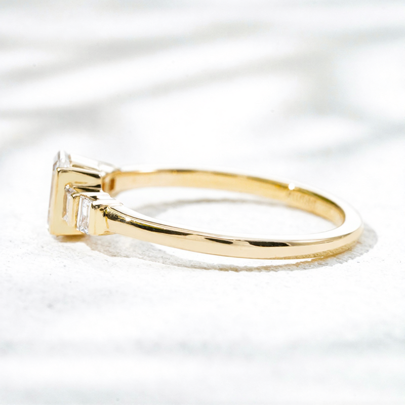 14K Yellow Gold 0.68ct Lab Grown Diamond Pavé Ring | Emerald Cut