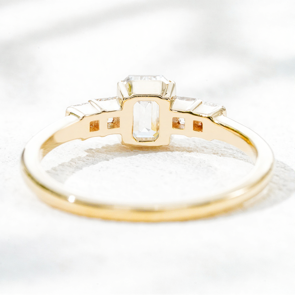 14K Yellow Gold 0.68ct Lab Grown Diamond Pavé Ring | Emerald Cut