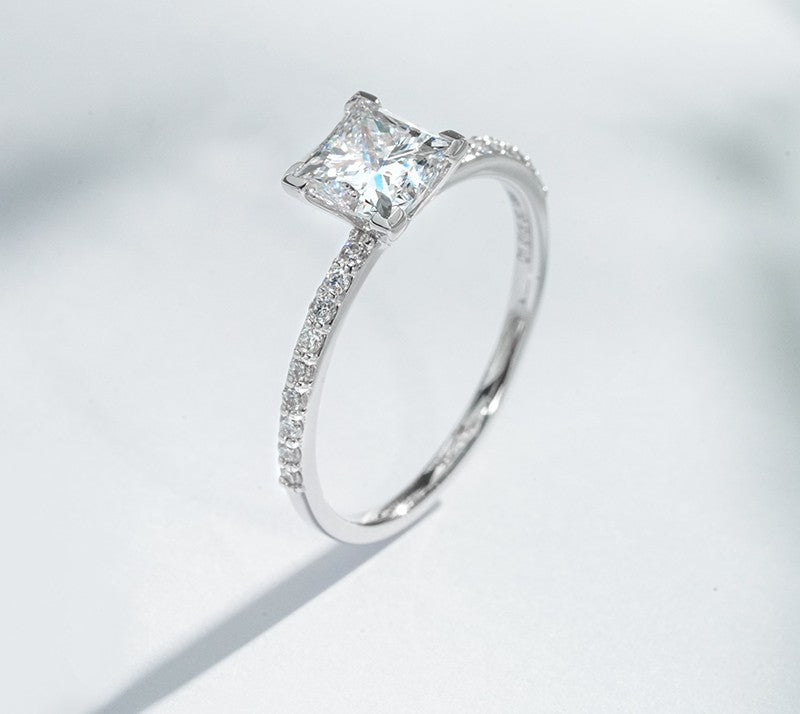 18K White Gold 1.20ct Lab Grown Diamond Pavé Ring | Princess Cut