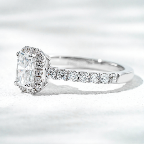 14K White Gold 0.99ct Lab Grown Diamond Halo Ring | Radiant Cut