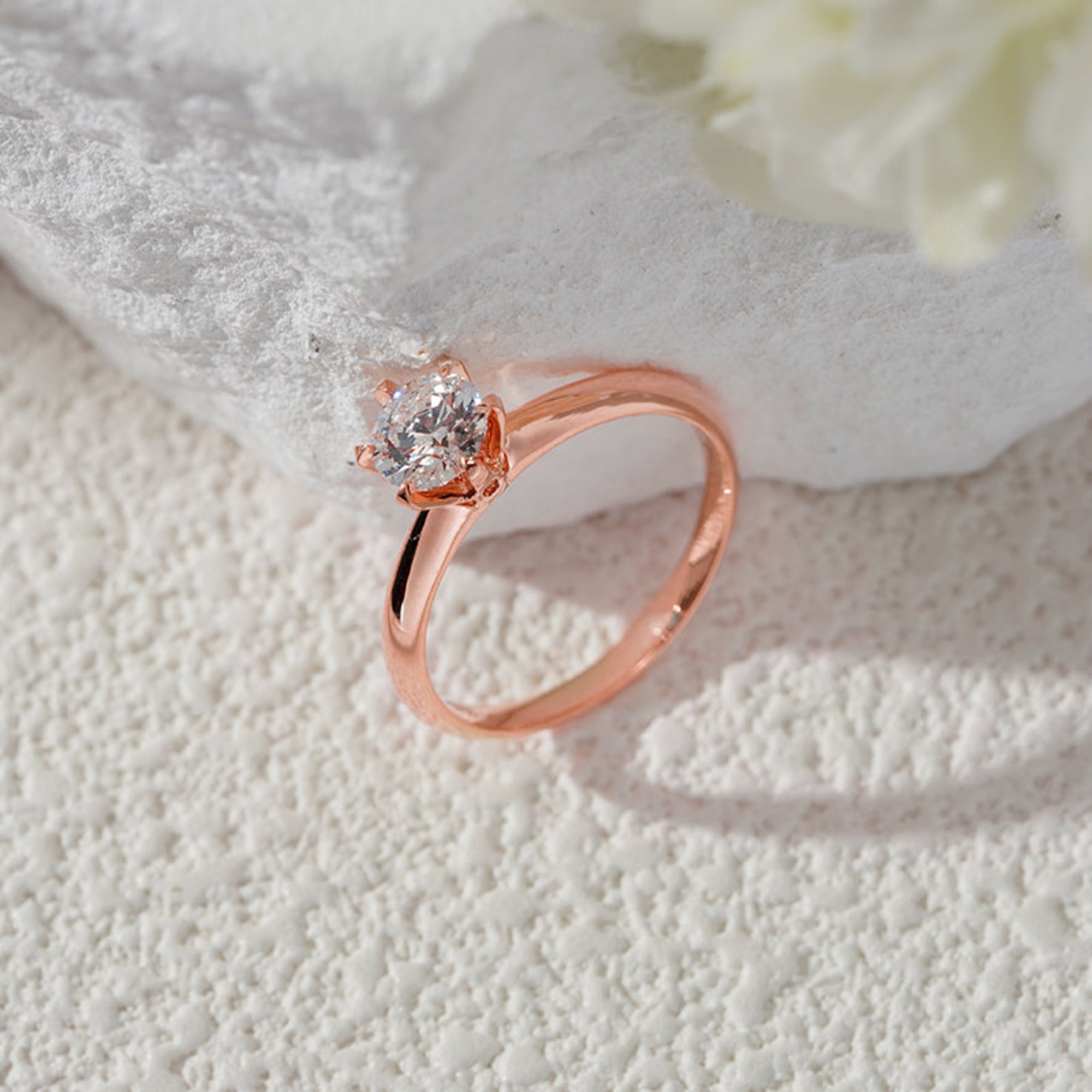 18K Rose Gold 0.75ct Lab Grown Diamond Six-Prong Solitaire Ring