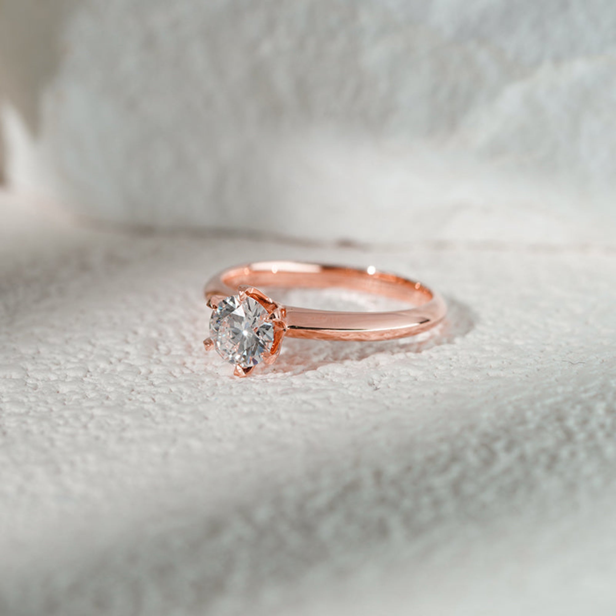 18K Rose Gold 0.75ct Lab Grown Diamond Six-Prong Solitaire Ring